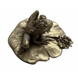 Vintage FROG On LILY PAD Comstock Pewter Artist Signed Boyd Perry 3247-22